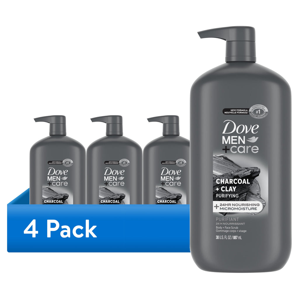 (Paquete De 4)  Purifying Hidratante Cara Y Cuerpo Wash, Carbón Y Arcilla, 30 Fl Oz